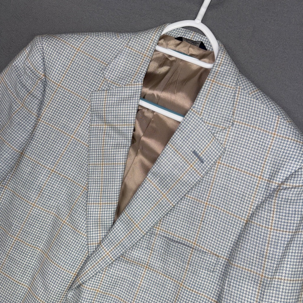 Ben Silver Charleston Blazer Mens 42R Blue Tan Houndstooth Robert Noble Wool VTG